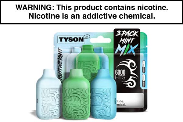TYSON 2.0 LIGHTWEIGHT DISPOSABLE VAPE 6000 PUFFS (3-PACK) Mint Mix